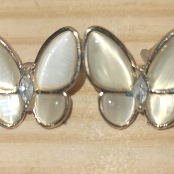 Butterfly Stud Earrings * Gold Tone Earrings * White Ivory Earrings - Picture 2 of 3